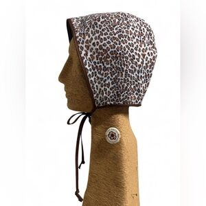Leopard Print Bonnet with Denim lining and brown trim